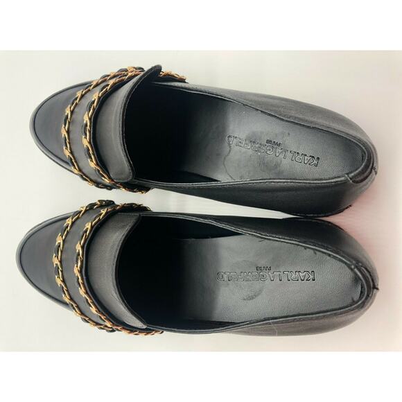 Karl Lagerfeld Women's Flats Irene Leather Gold Chain Slip On Size 7.5M New - Picture 9 of 10